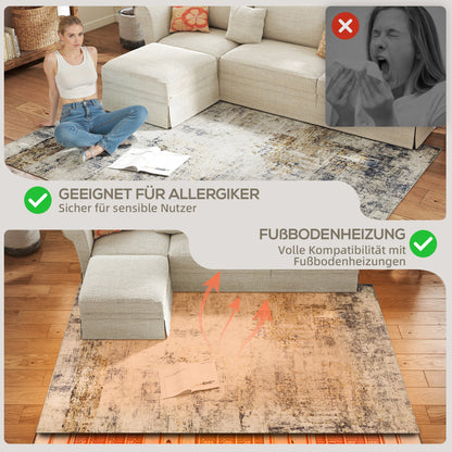 HOMCOM Wohnzimmerteppich, Polyester, modernes künstlerisches Muster, waschbar, Grau