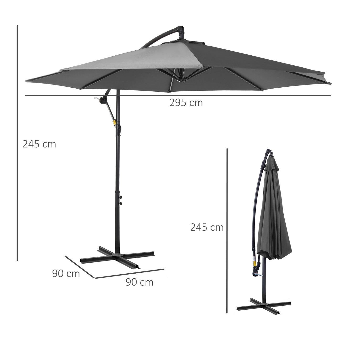 Outsunny Sonnenschirm mit Handkurbel Wetterbeständig 2,95 mx 2,95 mx 2,45 m Polyester Stahl Schwarz