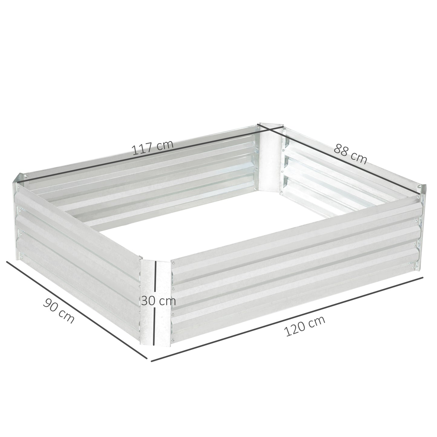 Outsunny Hochbeet aus verzinktem Stahl Gartenbeet Pflanzkasten für Garten Blumenkasten Blumenkübel Silber 120 x 90 x 30 cm