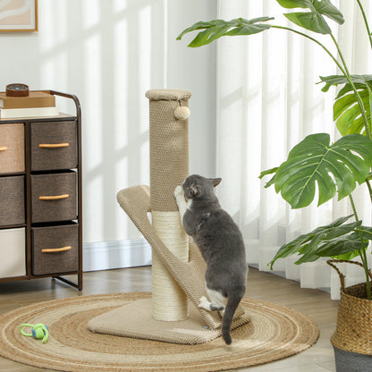 PawHut Kratzbaum für Katzen, mit Pad, Säule und Spielball, Teppich und Sisal, 84 cm, Hellbraun