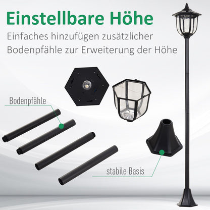 Outsunny Solar LED Gartenlaterne, Laterne aus Kunststoff, Außenleuchte für Innen and Außen 177 cm hoch, Gartenleuchte, 30/60 Lumen, für Garten Balkon Deko Schwarz
