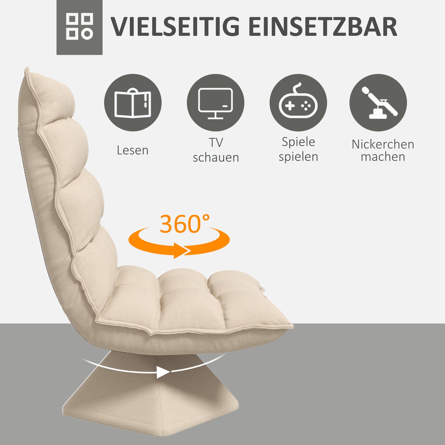 HOMCOM Relaxsessel Lesesessel, drehbar, Leinenoptik, 62 cm x 70 cm x 95 cm, Beige