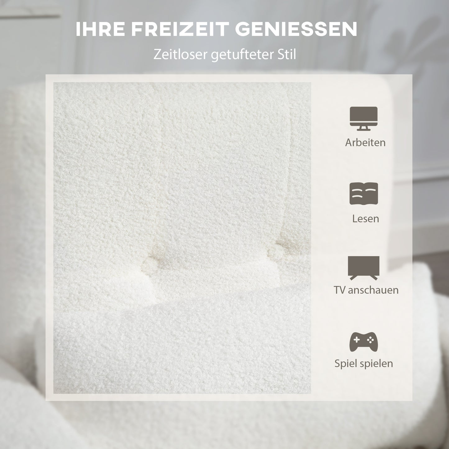 HOMCOM Moderner Armlehnstuhl, Polstersessel mit Kautschukholzbeinen, Lendenkissen, für Wohnzimmer, Schlafzimmer, Büro, Weiß