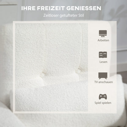 HOMCOM Moderner Armlehnstuhl, Polstersessel mit Kautschukholzbeinen, Lendenkissen, für Wohnzimmer, Schlafzimmer, Büro, Weiß