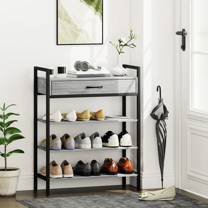 HOMCOM 4-stufiges Schuhregal, Flurregal für bis zu 9 Paar Schuhe, Spanplatte, Metall, Grau