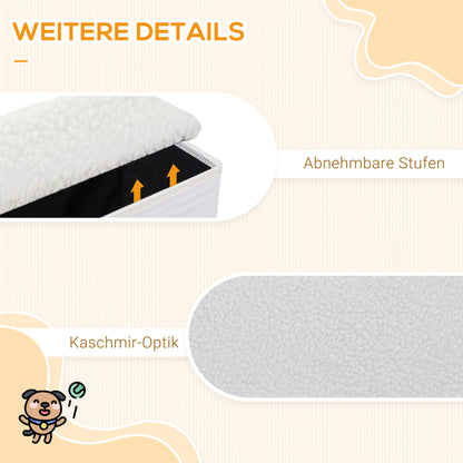 PawHut Hundetreppe 3 Stufen 48 cm Hoch Haustiertreppe für kleine und alte Tiere klappbar Katzentreppe Hunderampe Einstiegshilfe für Bett, Sofa, Couch und Auto Weiß