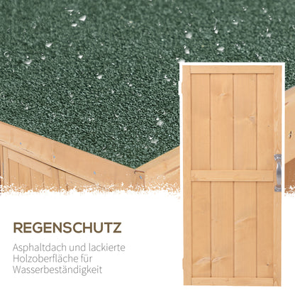 Outsunny Gartenschrank Tannenholz, Geräteschuppen wetterfest 74x43x88cm, Gerätehaus mit Doppeltür, 2 Fächern, Geräteschrank, Gartenhaus Werkzeugschrank Gartenschuppen für Garten, Terrasse, Natur