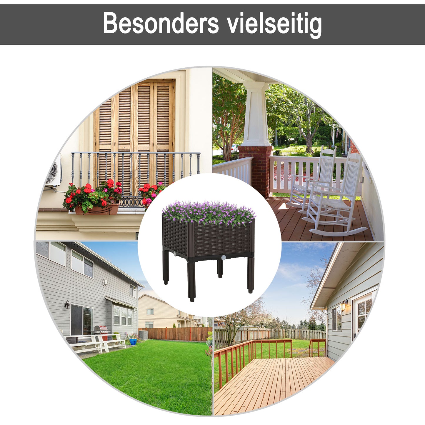 Outsunny Hochbeet, Pflanzkasten mit Abflusslöchern, Blumenkasten im Rattan-Look, Kunststoff, Braun, 40 x 40 x 44 cm