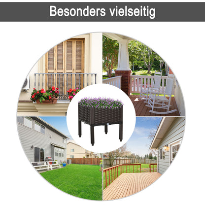 Outsunny Hochbeet, Pflanzkasten mit Abflusslöchern, Blumenkasten im Rattan-Look, Kunststoff, Braun, 40 x 40 x 44 cm