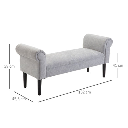 HOMCOM Polsterbank Sitzbank Lounge Sitzhocker Flurbank Bettbank elegant mit gerollten Seiten Leinenstoff Schaumstoff Polyester Hellgrau 132 x 45,5 x 58 cm