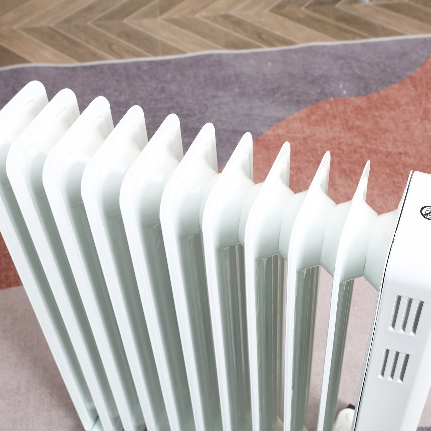 HOMCOM Ölheizung, 2500W, 3 Heizstufen, Zeitschaltuhr, frei beweglich, Stahl, weiß, 50,5 x 24 x 63 cm