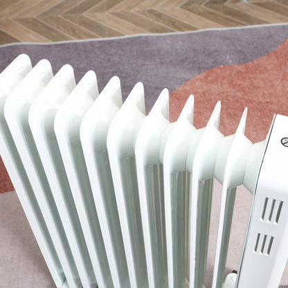 HOMCOM Ölheizung, 2500W, 3 Heizstufen, Zeitschaltuhr, frei beweglich, Stahl, weiß, 50,5 x 24 x 63 cm