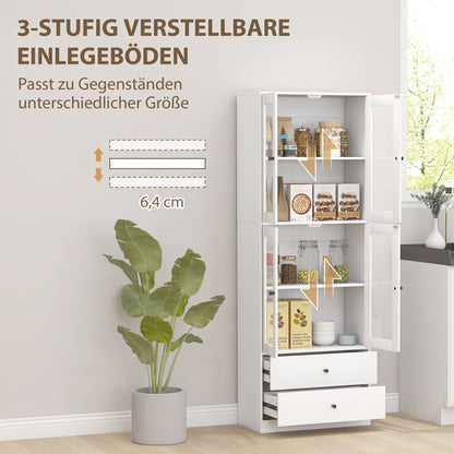 HOMCOM Küchenschrank mit Schubladen und Glastüren, Melamin-Oberfläche, Weiß