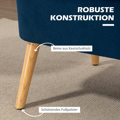 HOMCOM Sofa Retrodesign 2-Sitzer-Sofa, Holzbeine, 117 cm x 56,5 cm x 77 cm, Blau
