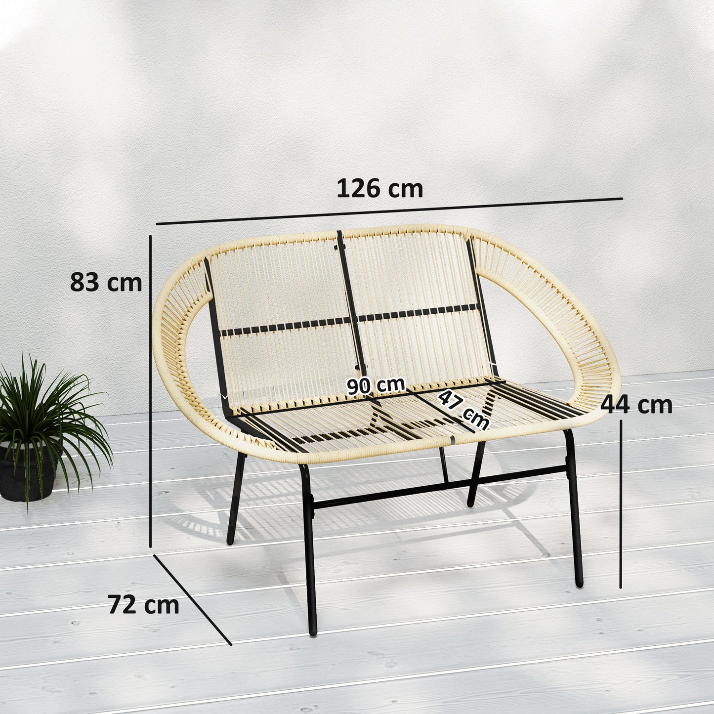 Outsunny 2-Sitzer Gartenbank Polyrattan, wetterfest Sitzbank im Rattanflecht-Design, UV-Beständig 260kg belast Khaki