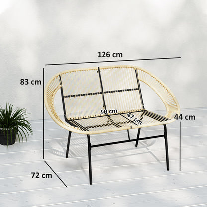 Outsunny 2-Sitzer Gartenbank Polyrattan, wetterfest Sitzbank im Rattanflecht-Design, UV-Beständig 260kg belast Khaki