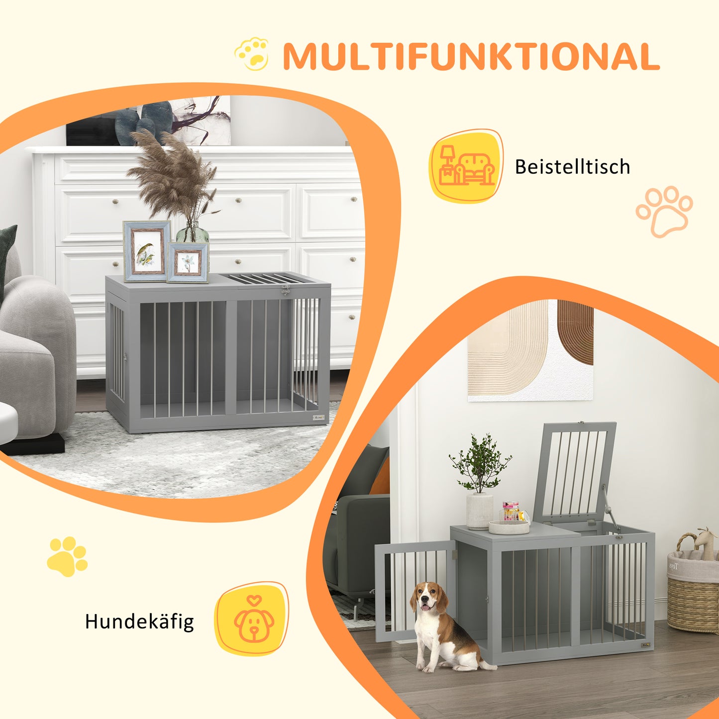 PawHut Hundekäfig Hundebox Hundetransportbox, 2 Türen, verriegelbar, Stahlgitter, 80 cm x 50 cm x 56,5 cm, Grau