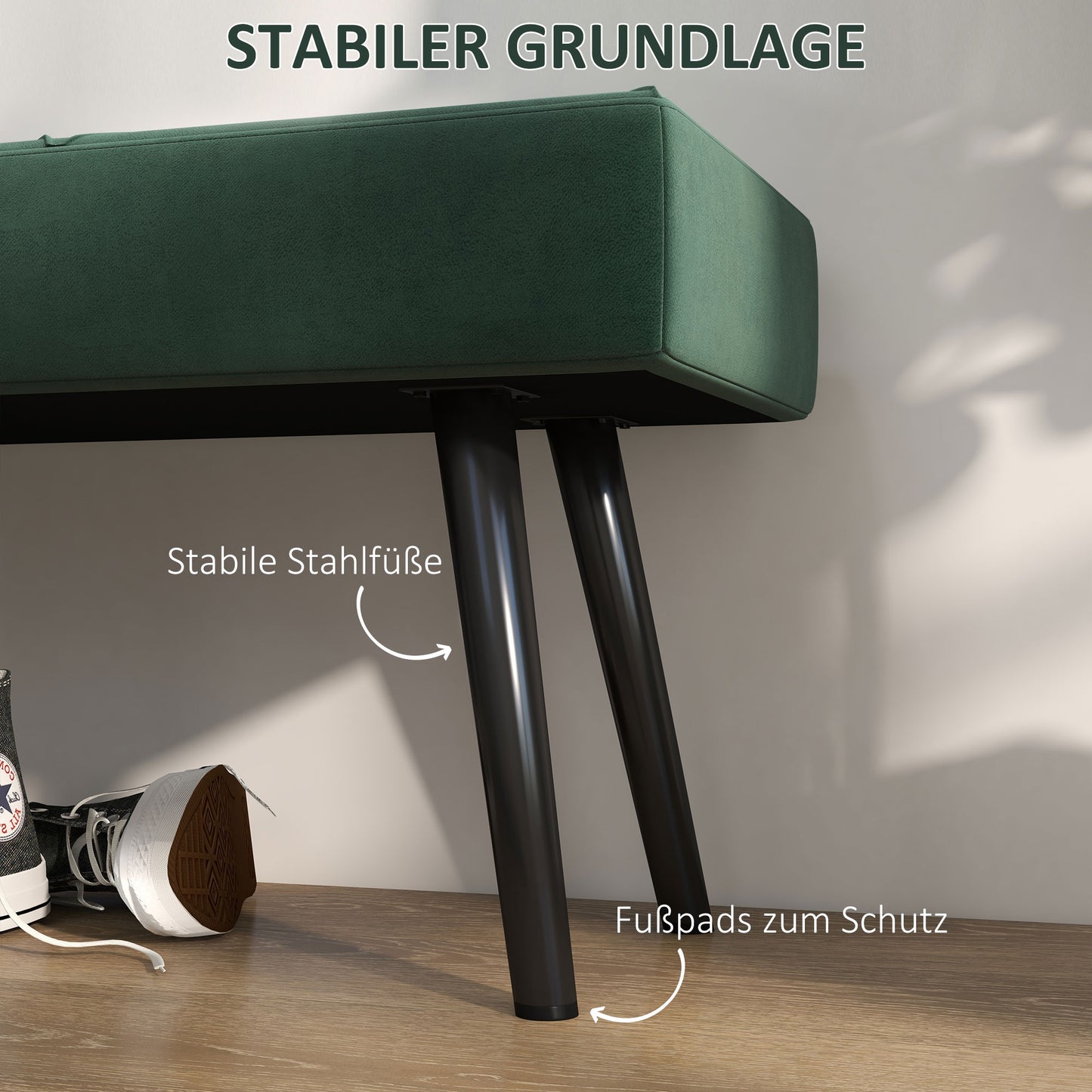 HOMCOM Sitzbank Polsterbank Bettbank, Samtoptik, 100 x 36 x 45 cm, Grün