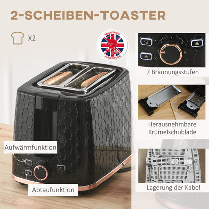 HOMCOM Wasserkocher- und Toaster-Set, 1,7 L, verschiedene Modi, LED-Anzeigen, Schwarz