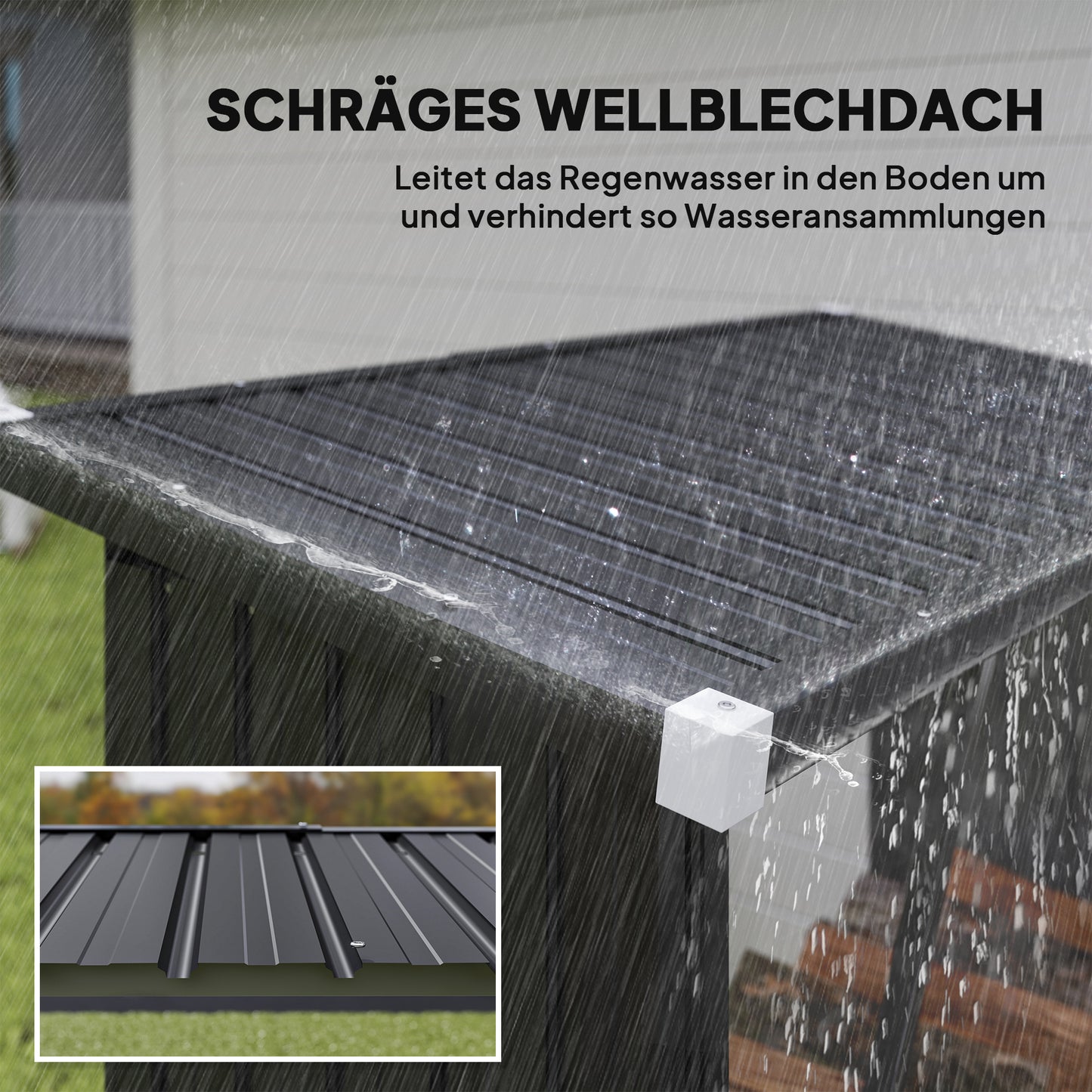 Outsunny Brennholzschuppen, Feuerholzunterstand, Stahl, erhöhter Boden, Schrägdach, 150 x 66,5 x 150 cm, Dunkelgrau