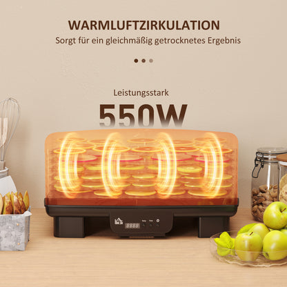 HOMCOM Dörrautomat, 6 Ebenen, Heißluftzirkulation, 40-70℃, 43 x 29,5 x 28 cm, Schwarz