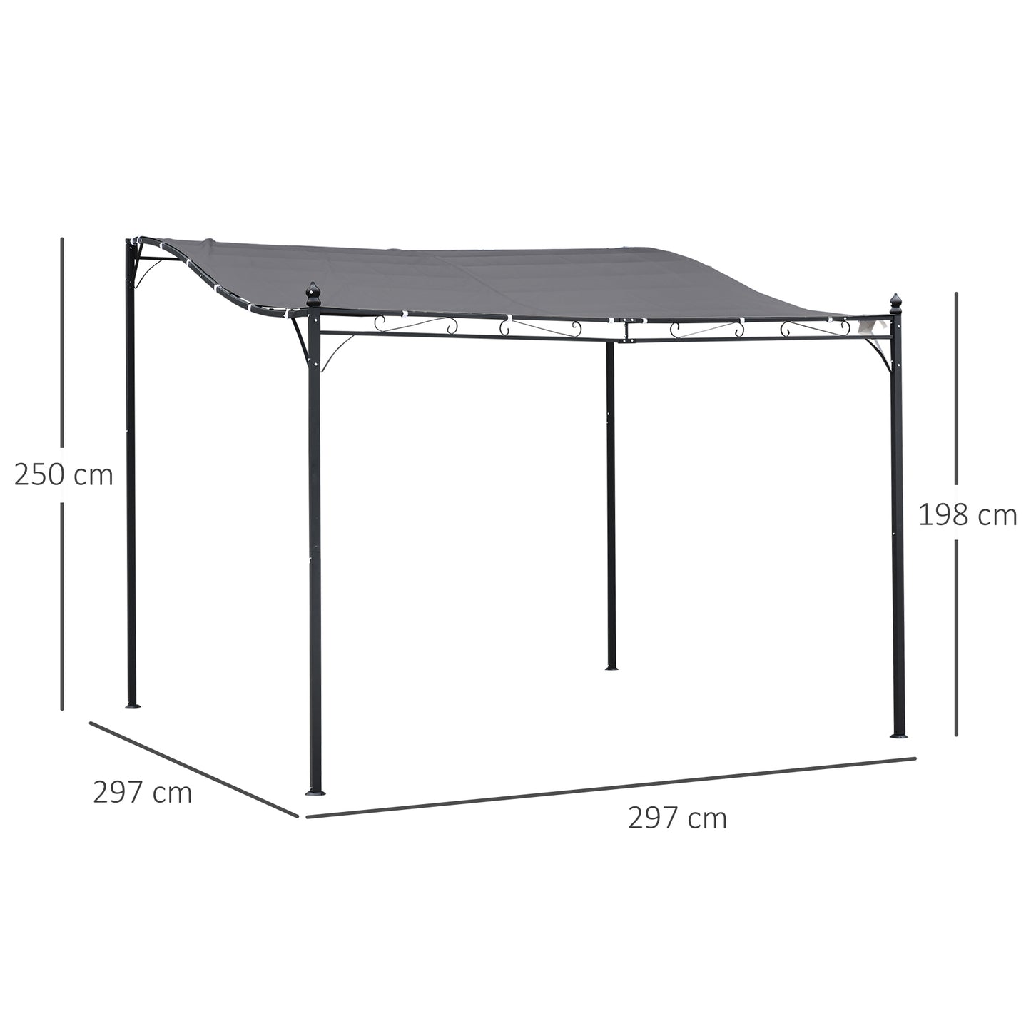 Outsunny Pergola Gartenpavillon Pavillon Überdachung Zelt Metall Grau 297x297cm
