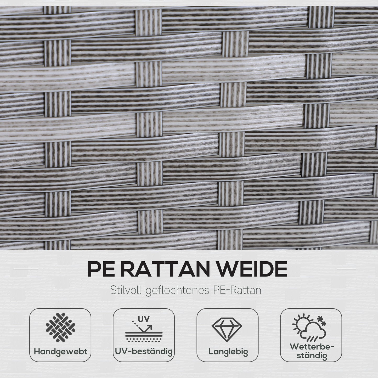 Outsunny 5-tlg. Gartenmöbel Set, Rattan Sitzgruppe mit Fußhocker, Metall, Grau, 142 x 60 x 75 cm