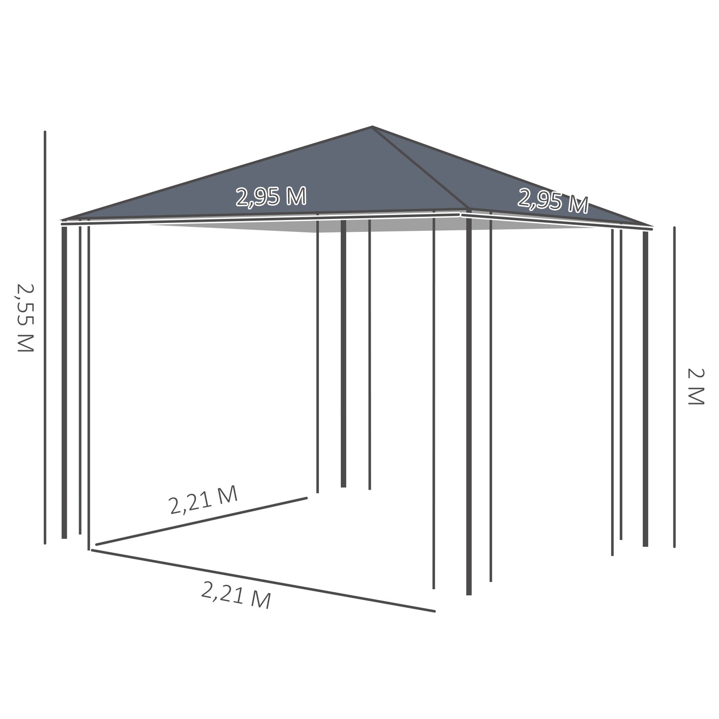 Outsunny Gartenpavillon 2,95 x 2,95 m Pavillon Gartenzelt Festzelt Partyzelt Stahl Polyester Grau