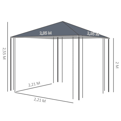 Outsunny Gartenpavillon 2,95 x 2,95 m Pavillon Gartenzelt Festzelt Partyzelt Stahl Polyester Grau
