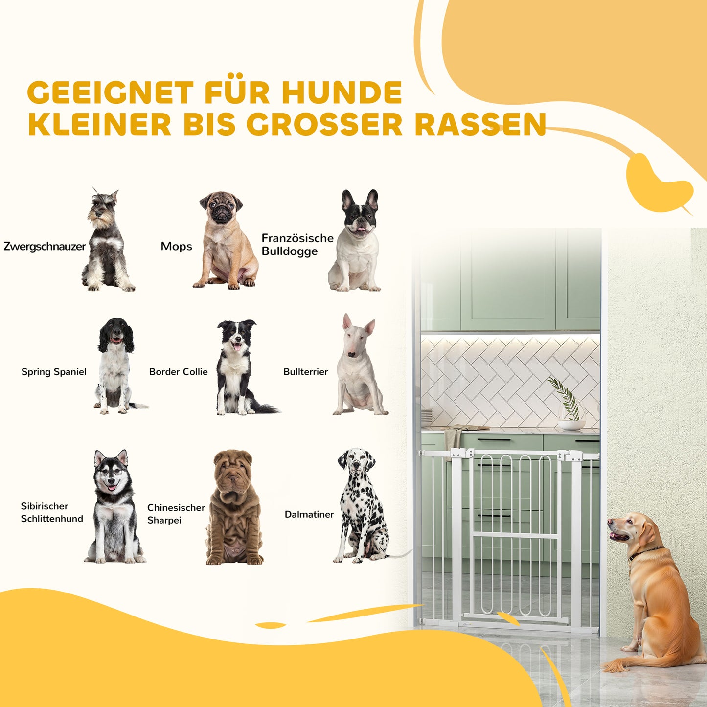 PawHut Türschutzgitter Hund, 76-104 cm Absperrgitter ohne Bohren, Treppengitter