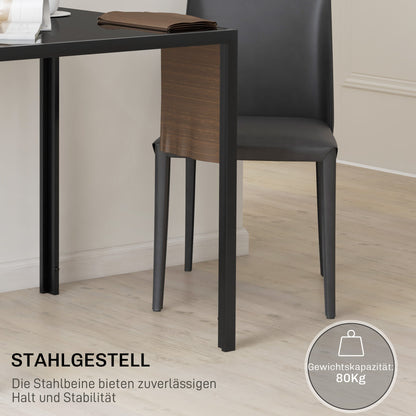 HOMCOM Quadratischer Esstisch für 4 Personen, Tischplatte aus Hartglas, für Küche und Esszimmer, 75 x 75 x 75 cm, Schwarz