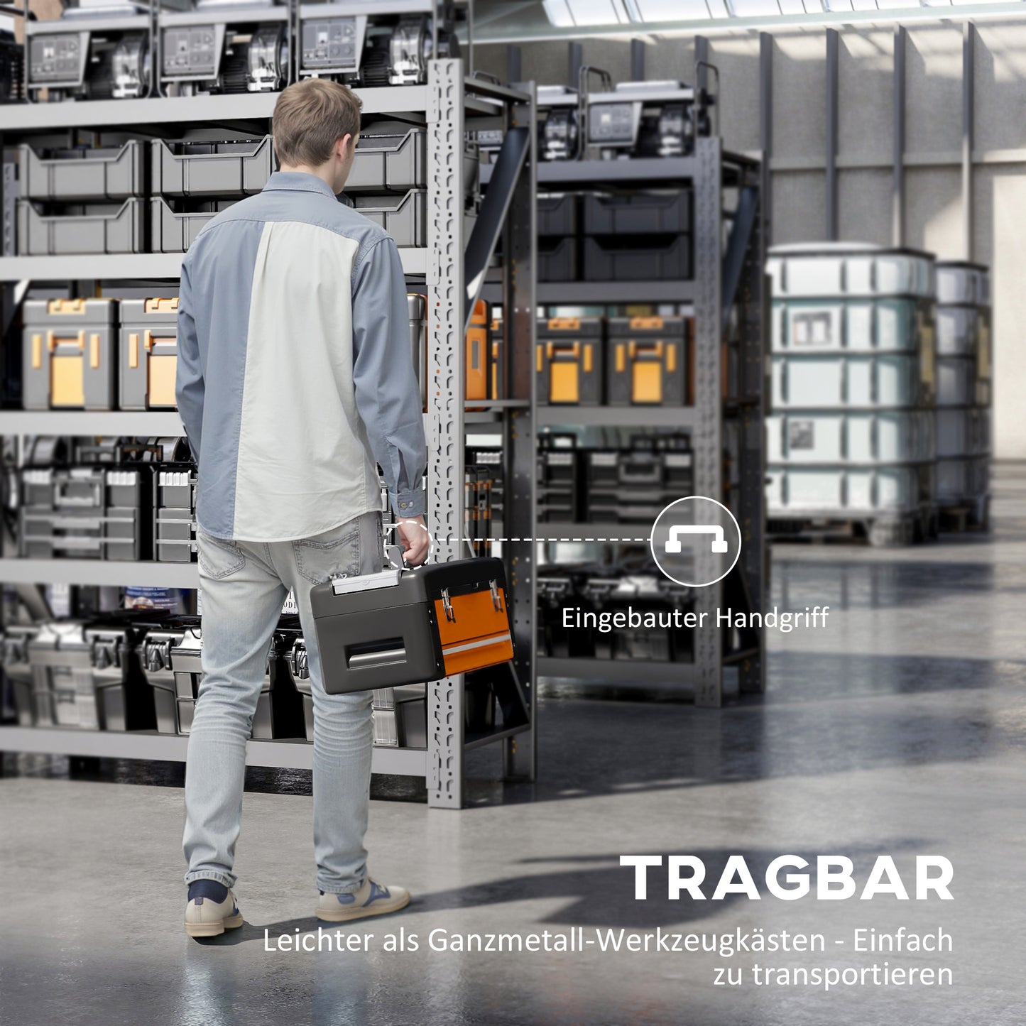 HOMCOM Werkzeugkiste leer, 49,7 x 25,3 x 23 cm Werkzeugkasten mit Schublade, Mini-Box Stahl Orange