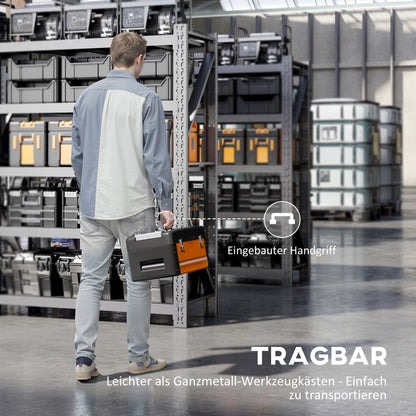 HOMCOM Werkzeugkiste leer, 49,7 x 25,3 x 23 cm Werkzeugkasten mit Schublade, Mini-Box Stahl Orange