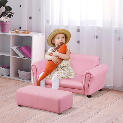 HOMCOM Kindersessel mit Fußhocker, Kindercouch mit Hocker, Kindersofa, Sofa Sessel, Rosa 83 x 42 x 41 cm