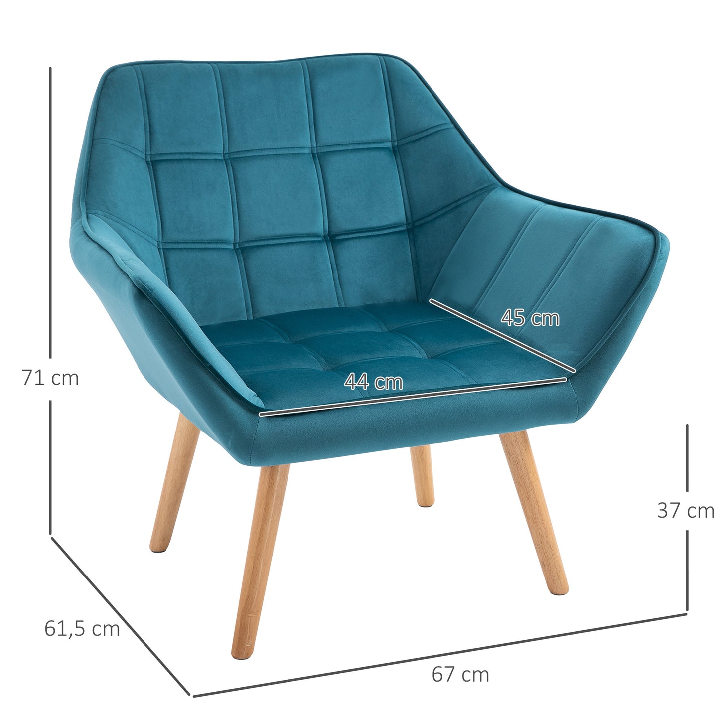HOMCOM Sessel Wohnzimmer Ohrensessel Loungesessel Relaxsessel mit Gummiholzbeine, Lesesessel mit Samtoptik, Polstersessel für Schlafzimmer, skandinavisch, Hellblau