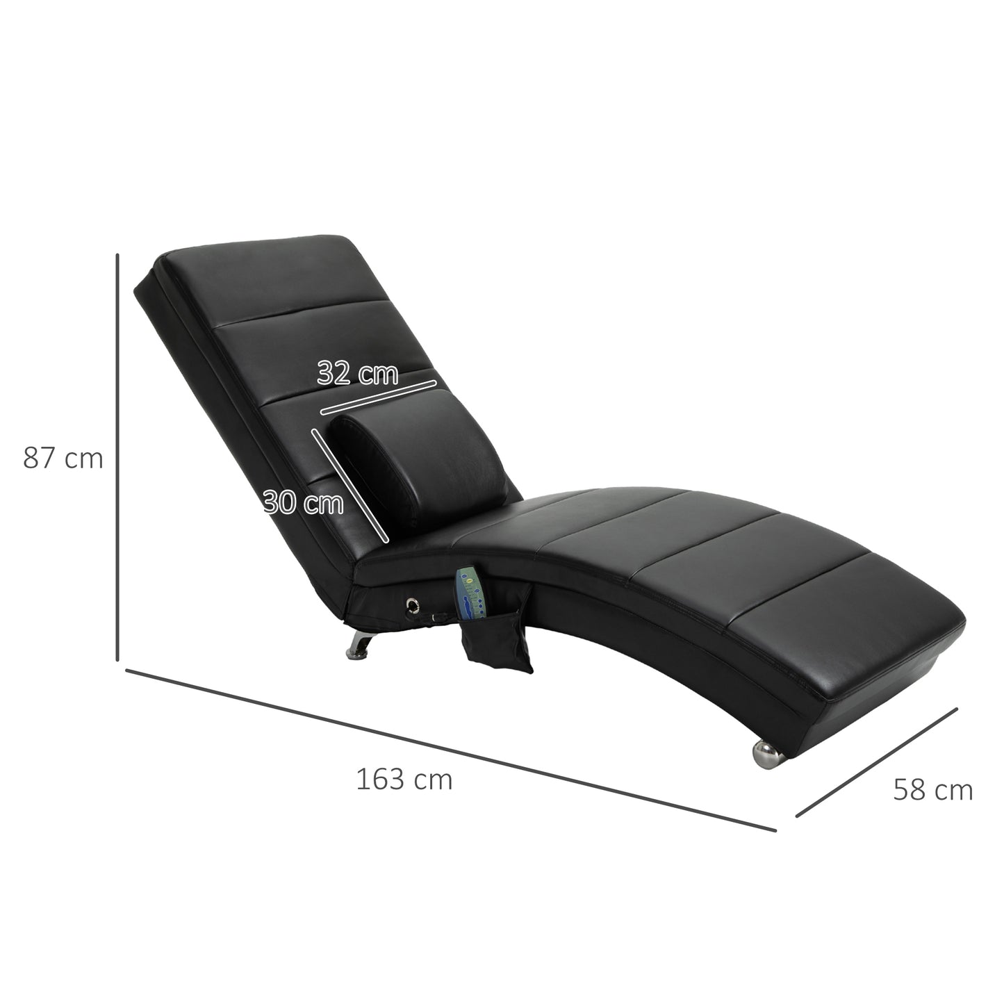 HOMCOM Relaxliege mit Massagefunktion Loungesessel Ergonomisch hohe Rückenlehn, mit Massagefunktion und Kissen mit Zero-G Design Lounge Sessel Kunstleder Metall Schaumstoff Schwarz 58 x 163 x 87 cm