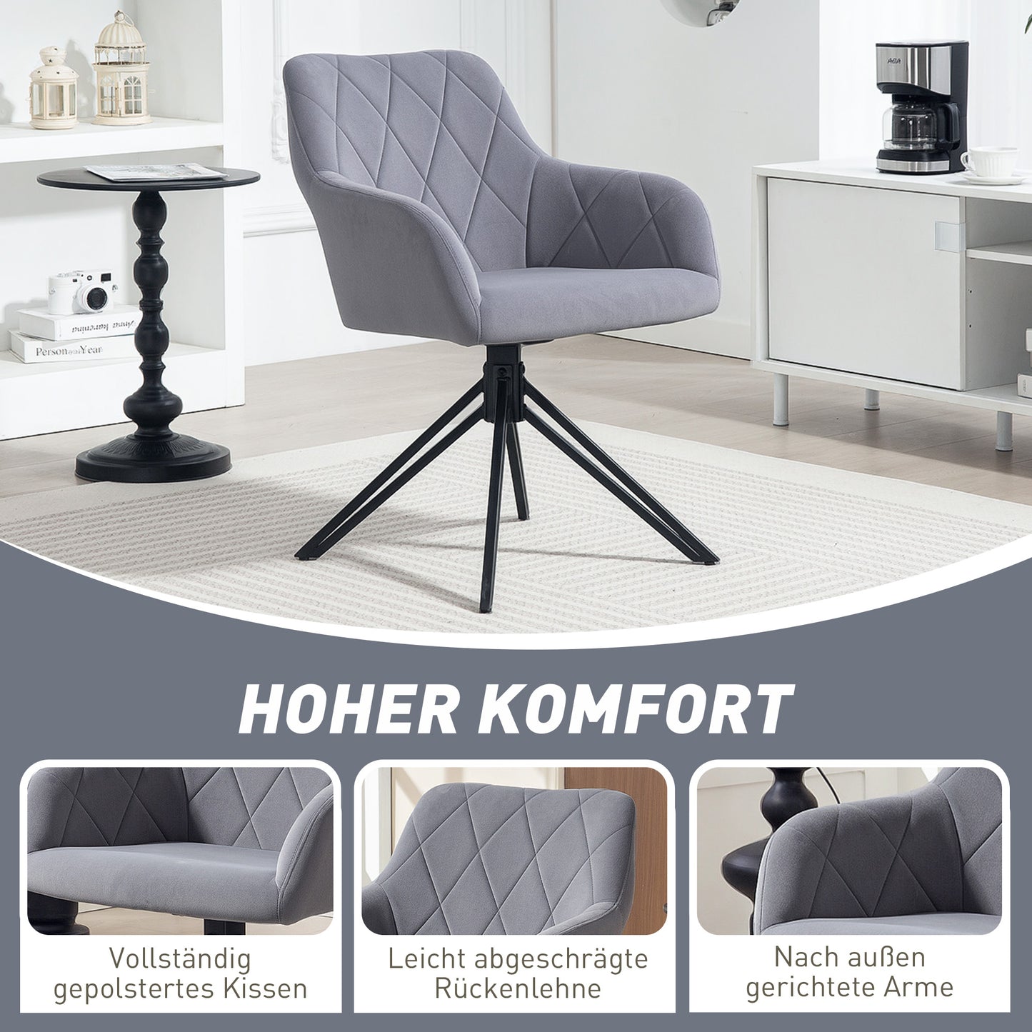 HOMCOM Akzentstuhl im Retro-Design Samtoptik 58 cm x 60,5 cm x 79 cm Stahl Grau