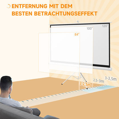 HOMCOM Beamer Leinwand mit Stativ 186 x 105 cm 84 Zoll 16:9 HD 4K Rollo-Leinwand