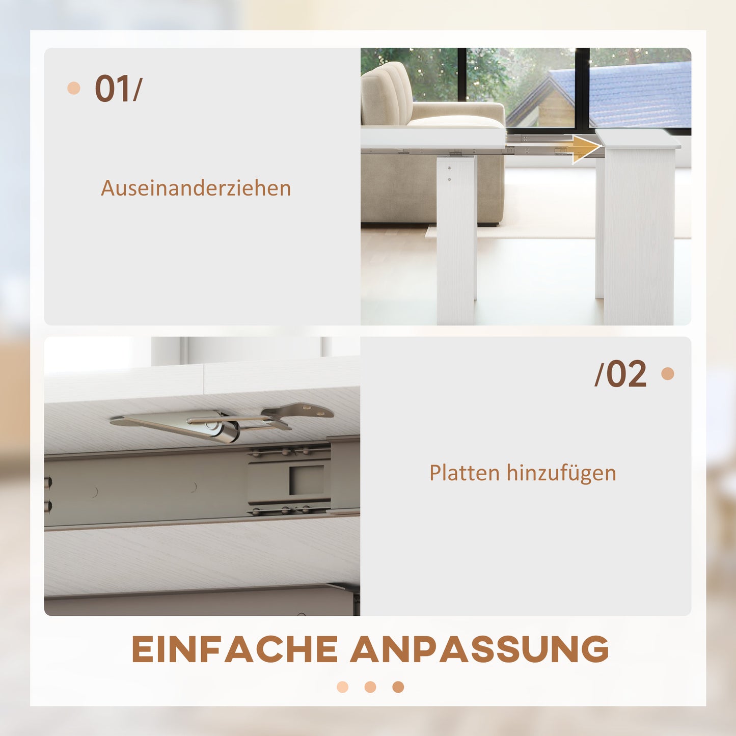 HOMCOM Esstisch, Klapptisch, ausziehbarer Küchentisch, Esszimmertisch, Spanplatten, 60-180 x 85 x 75 cm, Weiß