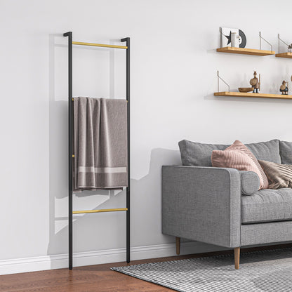 HOMCOM Handtuchhalter, freistehend, 4 Stangen, 49x5,5x167,5cm, Schwarz/Naturholz