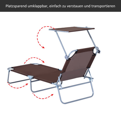 Outsunny Sonnenliege klappbar Gartenliege mit Sonnenschutz Liegestuhl mit 4-Fach verstellbare Rückenlehne Campingliege bis 120kg belastbar für Garten, Balkon und Pool geeignet, 6 Farben(Braun )