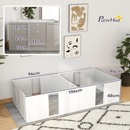 PawHut Wurfkiste für Welpen, teilbar i 2 Räume, Acrylfenster, 196 x 96 x 48 cm, Weiß