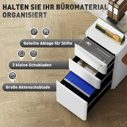Vinsetto Aktenschrank aus Metall, Büroschrank, 3 Schubladen, rollbar, Weiß