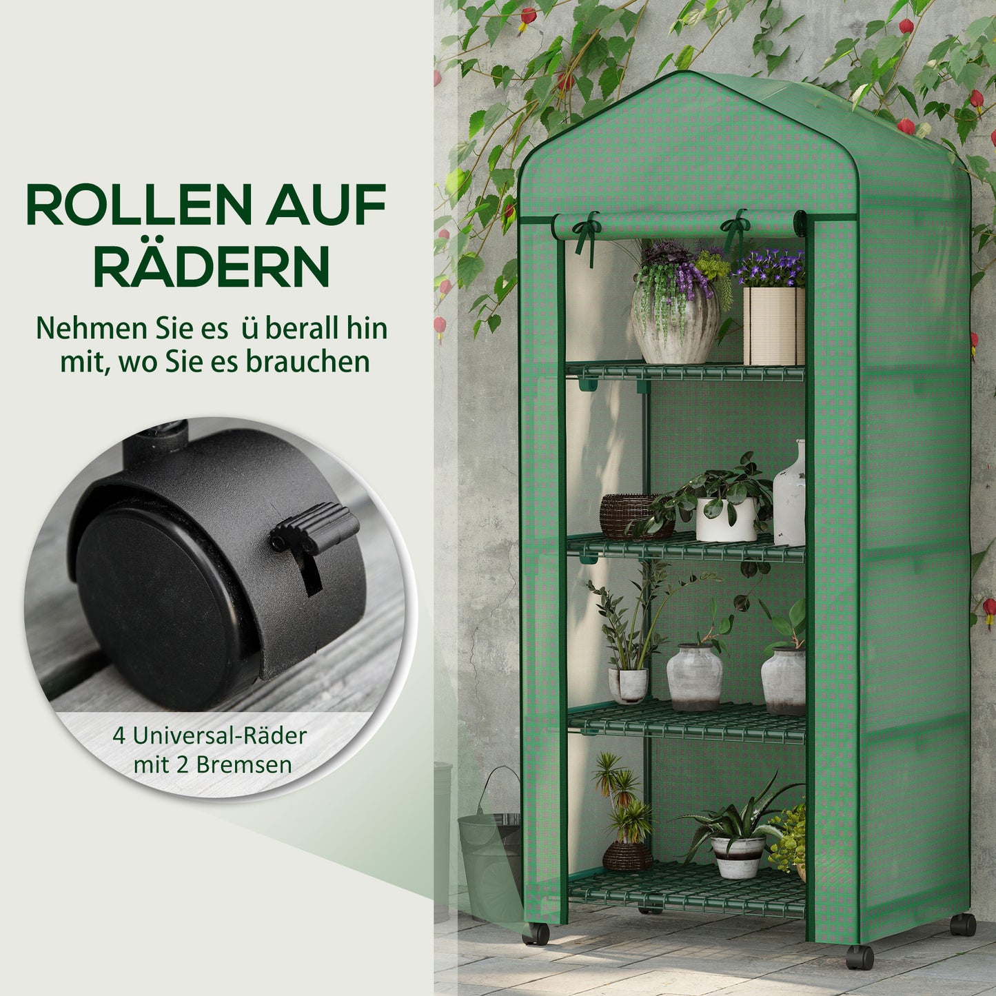 Outsunny Folien-Gewächshaus, Treibhaus, Mini-Gewächshaus, Pflanzenhaus, Frühbeet, 4 Regalfächer, 69 x 50 x 165 cm, Grün