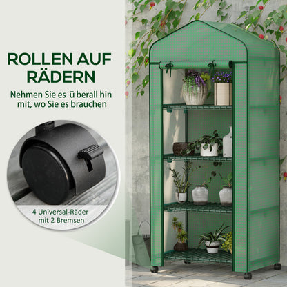 Outsunny Folien-Gewächshaus, Treibhaus, Mini-Gewächshaus, Pflanzenhaus, Frühbeet, 4 Regalfächer, 69 x 50 x 165 cm, Grün