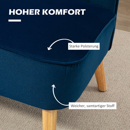 HOMCOM Sofa Retrodesign 2-Sitzer-Sofa, Holzbeine, 117 cm x 56,5 cm x 77 cm, Blau