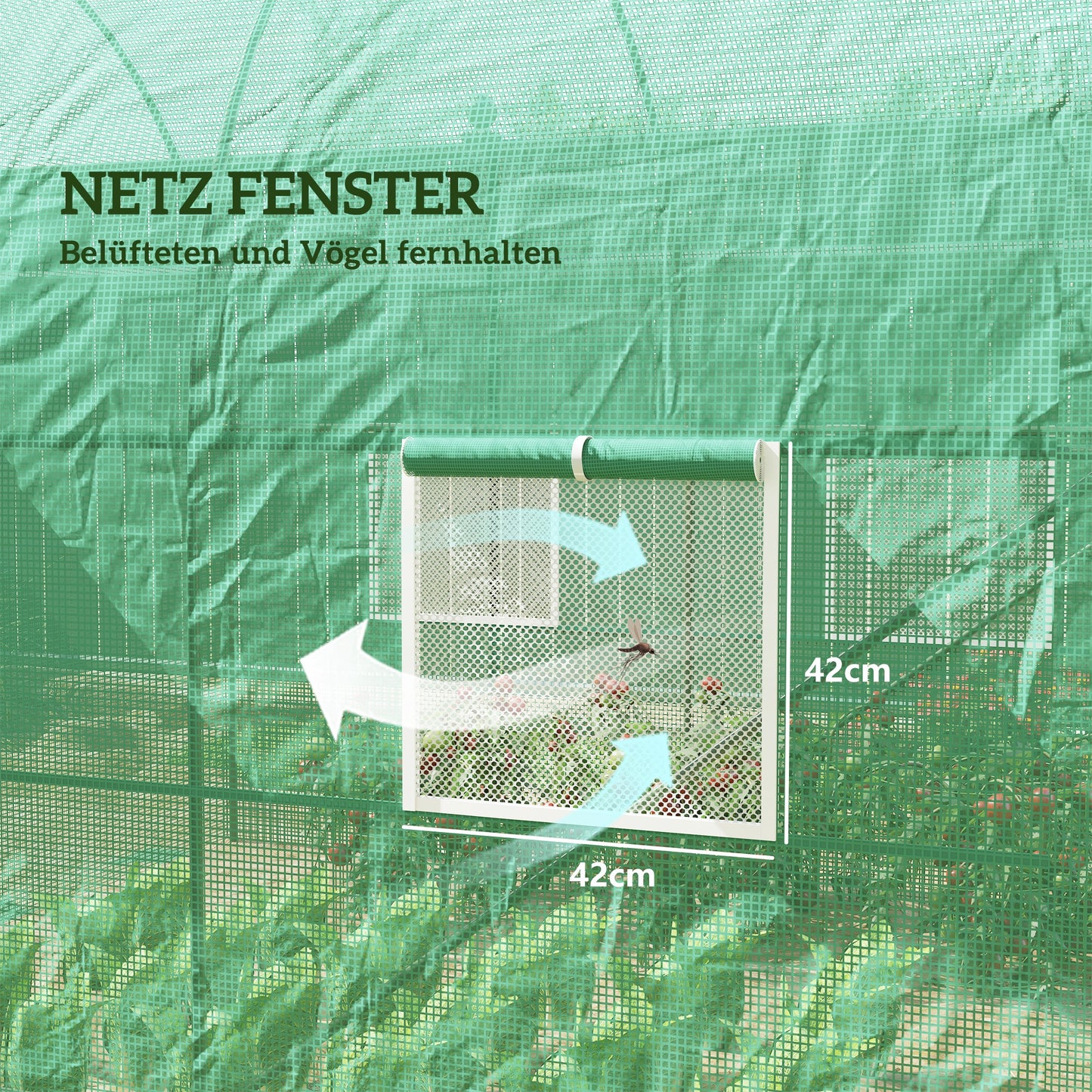 Outsunny Gewächshaus 245x200x198cm Foliengewächshaus Tomatenhaus mit Tür, 4 Fönster, Folientunnel aus verzinktem Stahl, PE, stabil Treibhaus Pflanztunnel, inkl. Erdanker &amp; Seilen, Grün