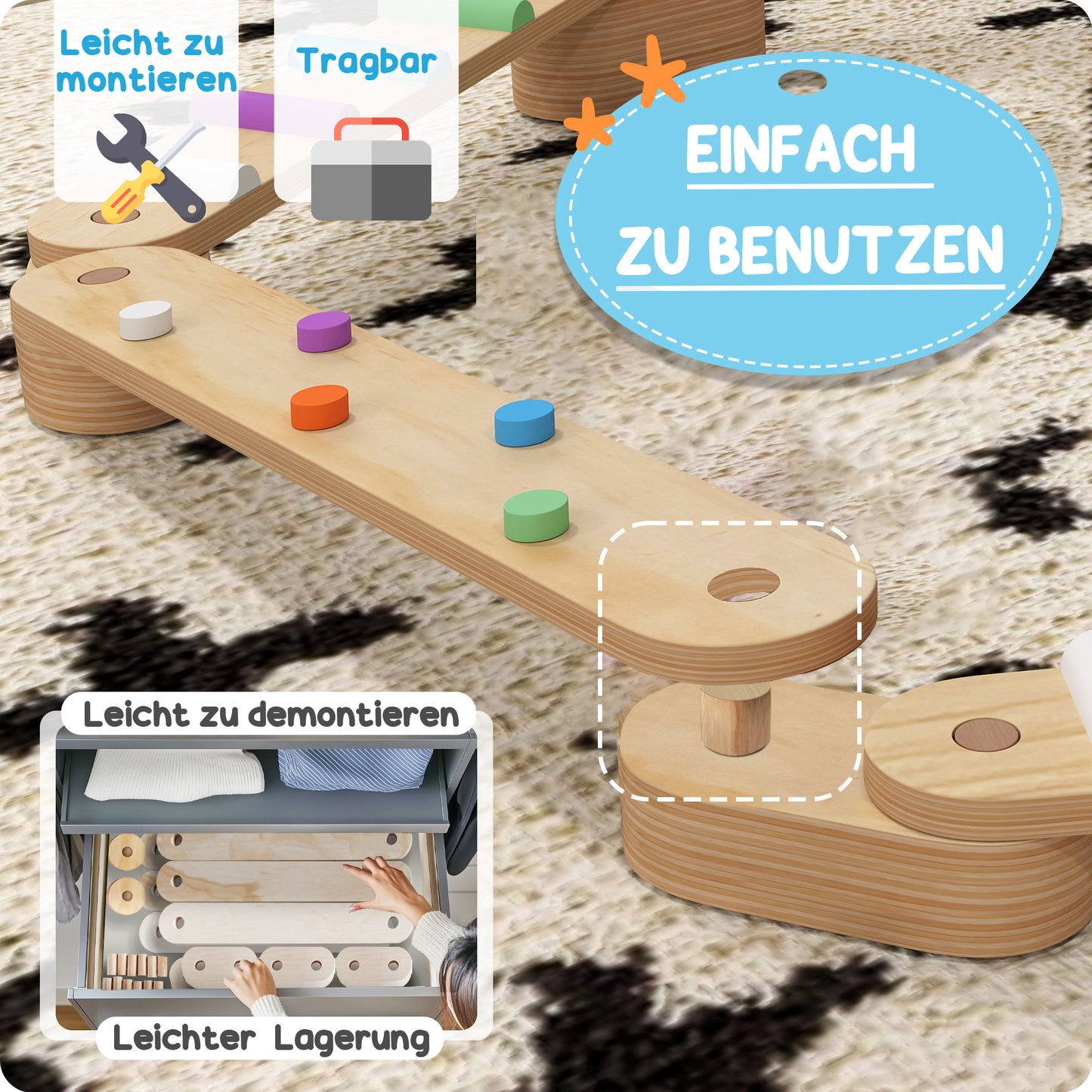 AIYAPLAY Balancebalken-Kinderset aus Holz, für Kinder von 3-8 Jahren, zweiseitige Balancebretter für spielerische Koordination