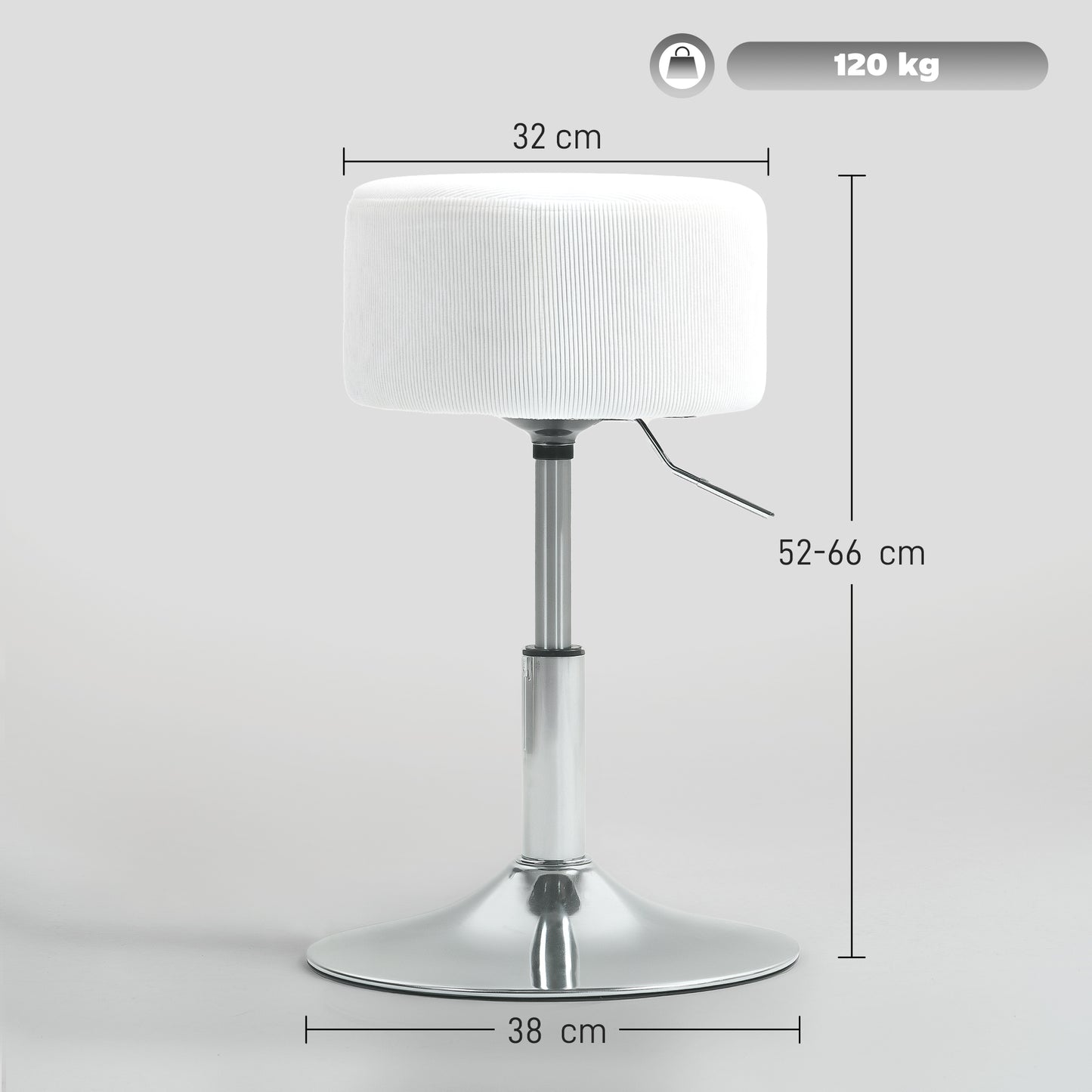 HOMCOM Barhocker, Gepolstert Barstuhl mit Metallgestell, Cordoptik, Höhenverstellbar 360° Drehbar Weiß