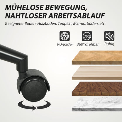 HOMCOM Fahrbarer Bürostuhl mit Stoffbezug, Armlehne, 5 Räder, drehbar, Cremeweiß